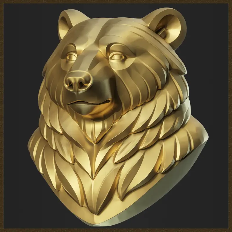 Stylizovaný 3D model busty medvěda pro návrh šperků