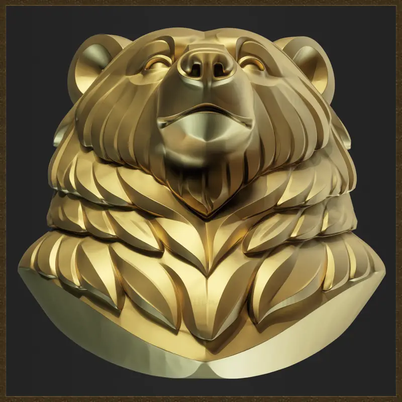Stylizovaný 3D model busty medvěda pro návrh šperků