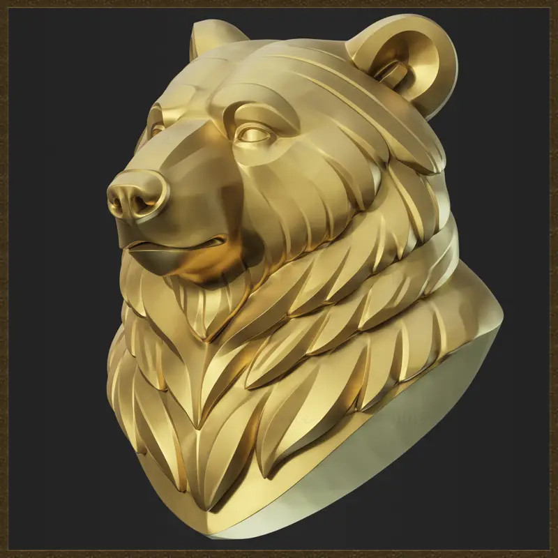 Stylizovaný 3D model busty medvěda pro návrh šperků