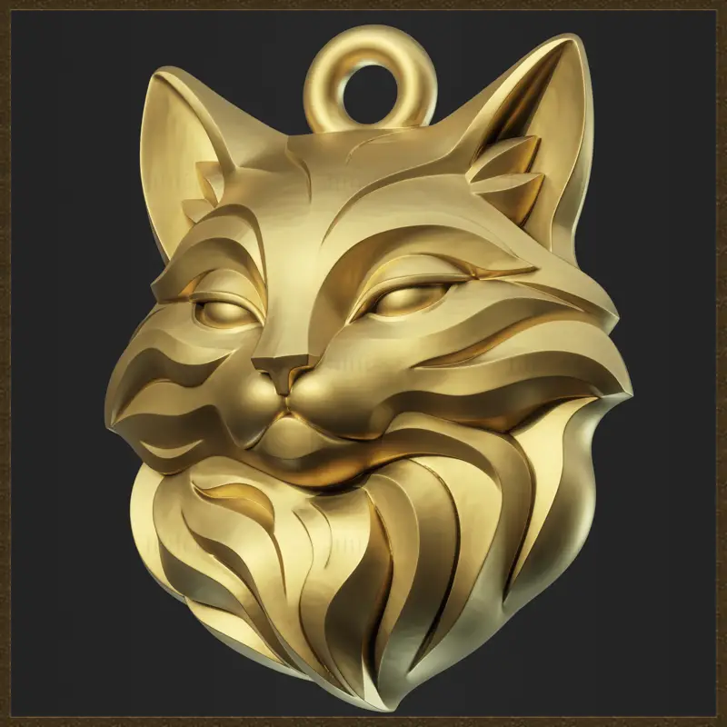 様式化された猫の頭のペンダントの3Dプリントモデル