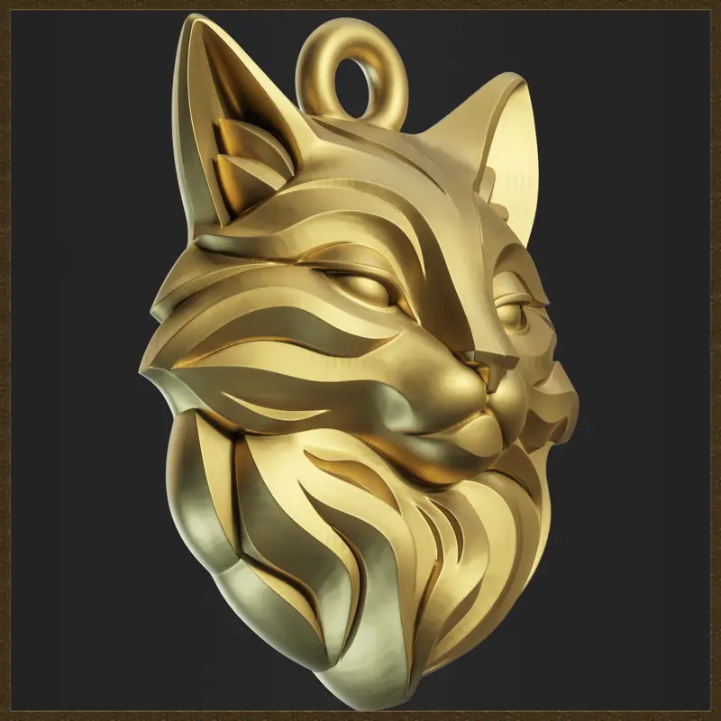 様式化された猫の頭のペンダントの3Dプリントモデル