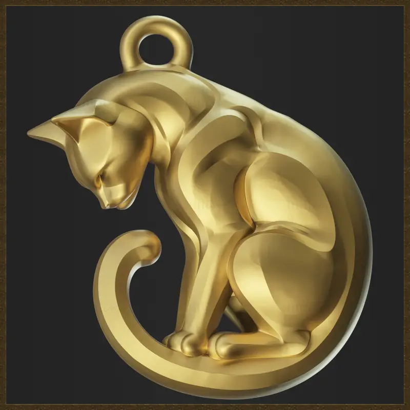 様式化された猫のジュエリーデザインの3Dプリントモデル