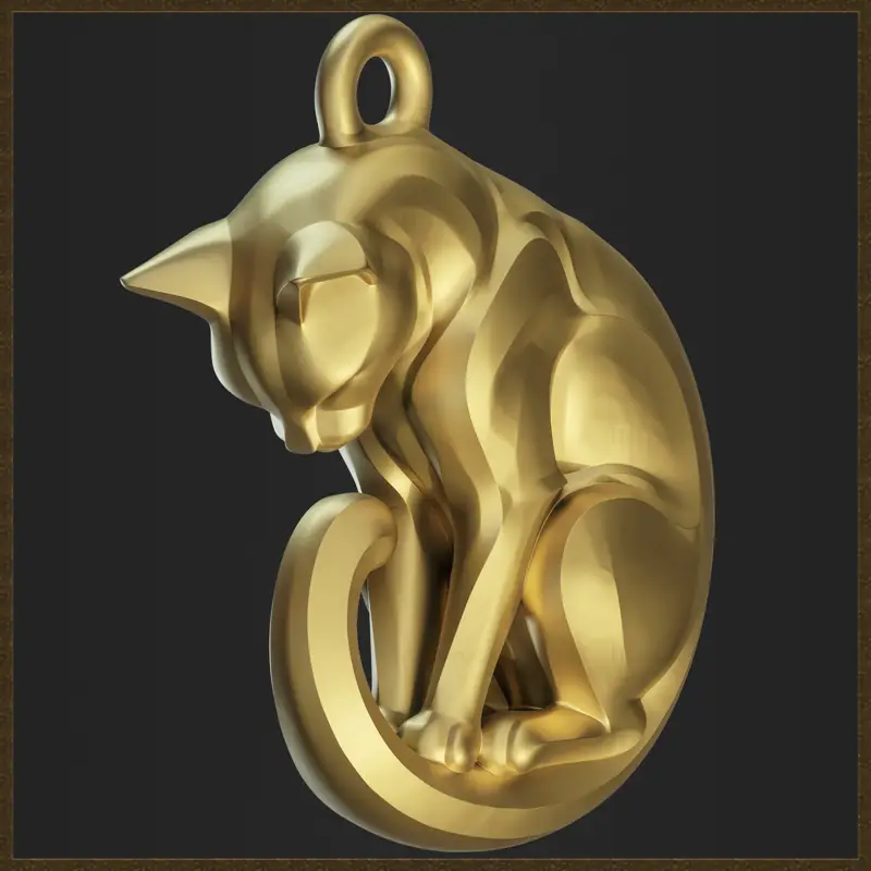 様式化された猫のジュエリーデザインの3Dプリントモデル