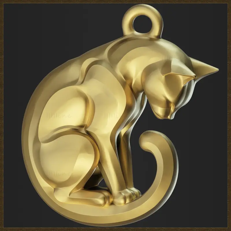 様式化された猫のジュエリーデザインの3Dプリントモデル