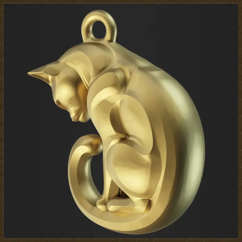 様式化された猫のジュエリーデザインの3Dプリントモデル
