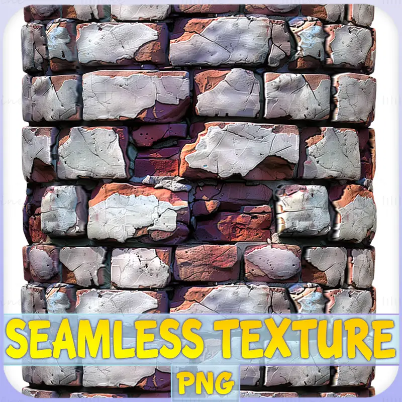 Stylized Dilapidated Brick Wall Seamless Texture