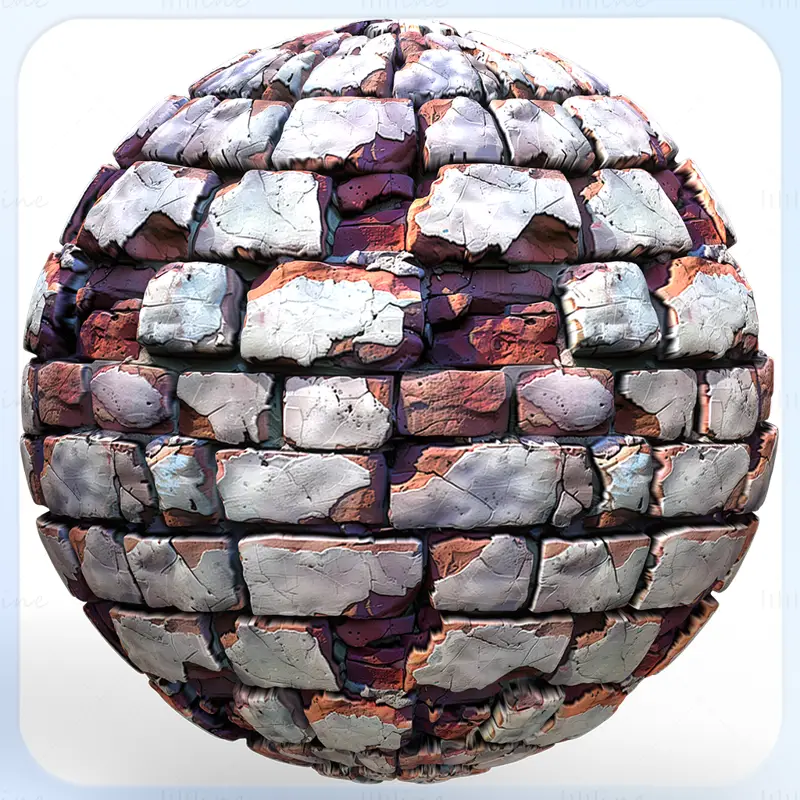 Stylized Dilapidated Brick Wall Seamless Texture