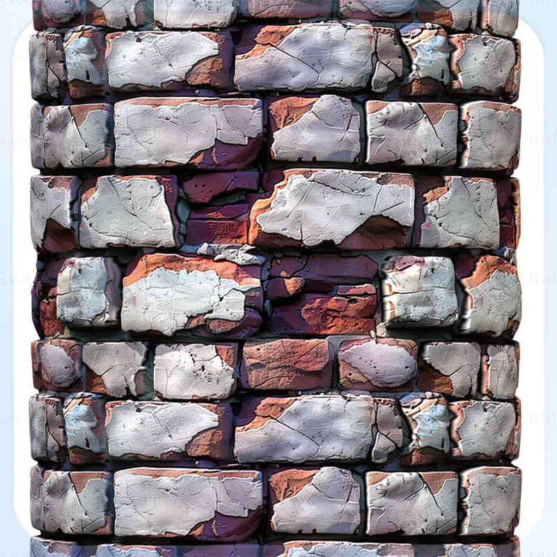 Stylized Dilapidated Brick Wall Seamless Texture