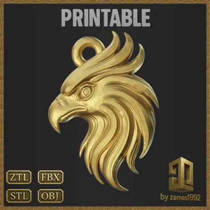 Stylized Eagle Head Pendant Jewelry Design 3D Print Model