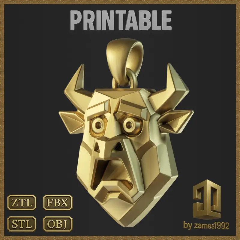 Stylized Geometric Bull Pendant Jewelry Design 3D Print Model