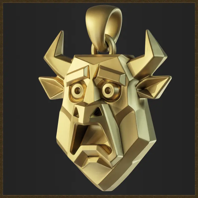 Stylized Geometric Bull Pendant Jewelry Design 3D Print Model