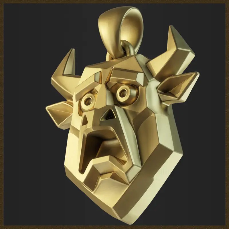 Stylized Geometric Bull Pendant Jewelry Design 3D Print Model