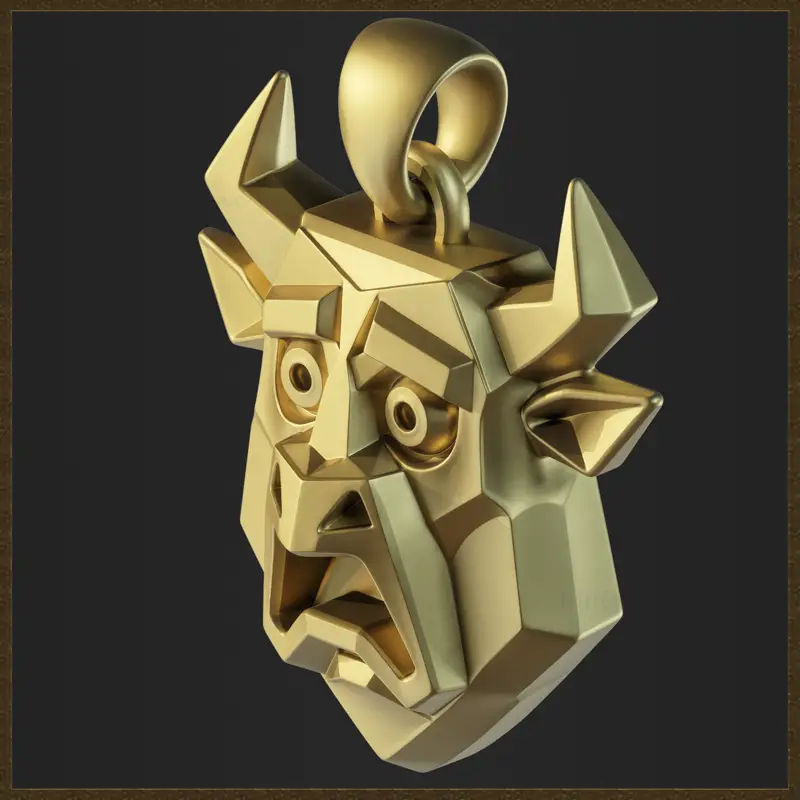Stylized Geometric Bull Pendant Jewelry Design 3D Print Model