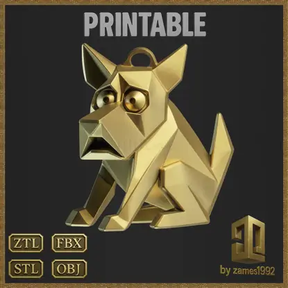 Stylized Geometric Dog Pendant Jewelry Design 3D Print Model