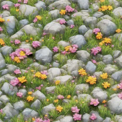 Стилизованный каменный грунт и бесшовная текстура цветов