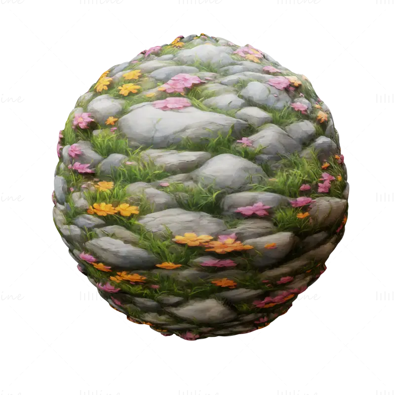 Stylized Ground Rock and Flower Seamless Texture