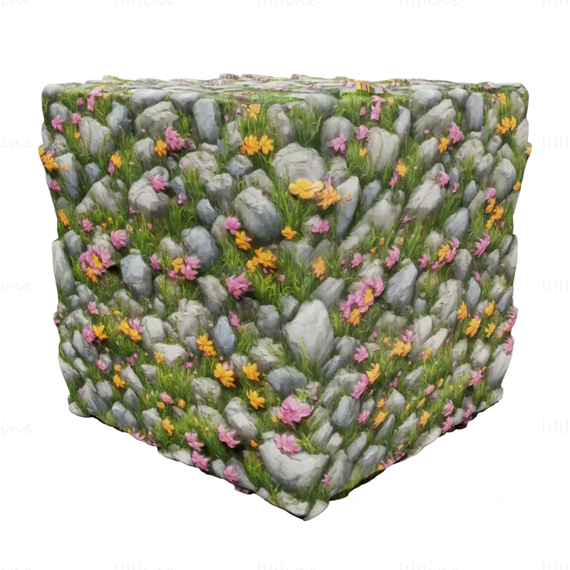 Stylized Ground Rock and Flower Seamless Texture