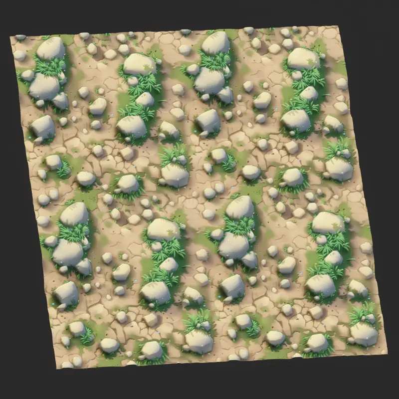Stylized Ground with Rock and Grass Seamless Texture