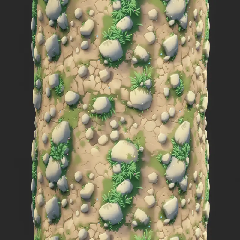 Stylized Ground with Rock and Grass Seamless Texture
