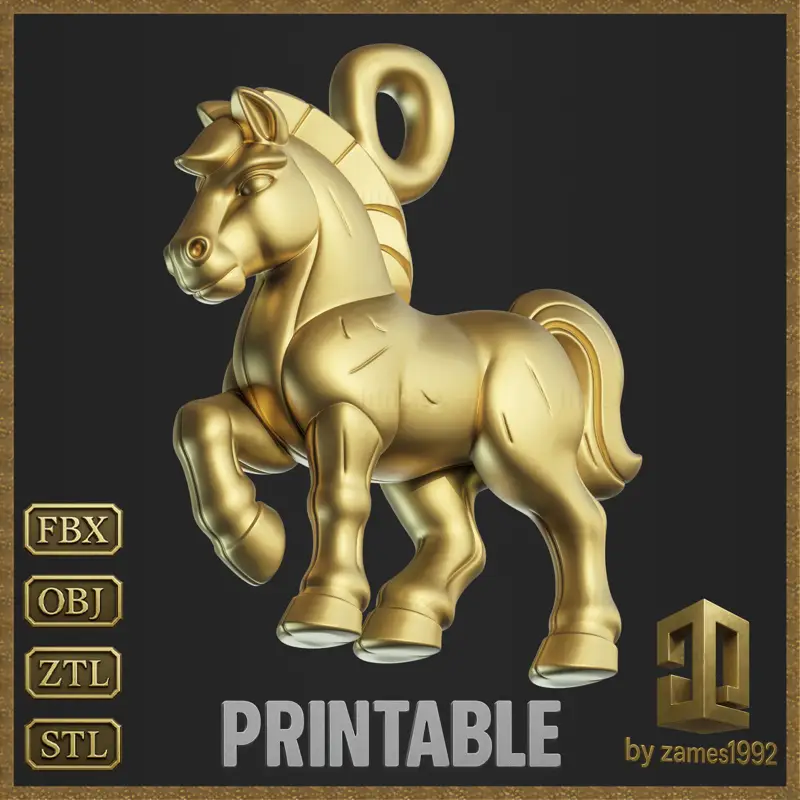 Modèle d'impression 3D de bijoux à breloques en forme de cheval stylisé