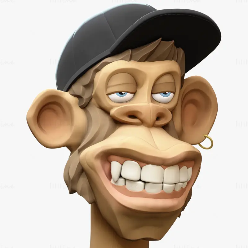Stylized Monkey Bust Dude Sculpture 3D Model