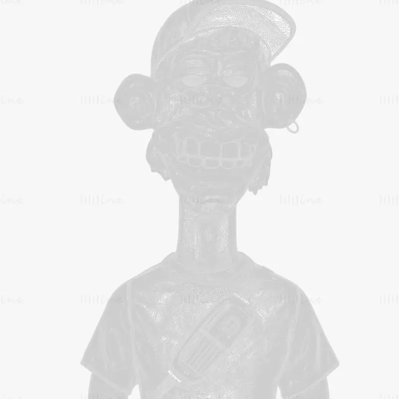 Stylized Monkey Bust Dude Sculpture 3D Model