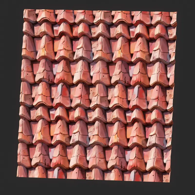 Stylized Red Brick Roof Seamless Texture