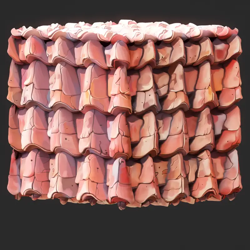 Stylized Red Brick Roof Seamless Texture