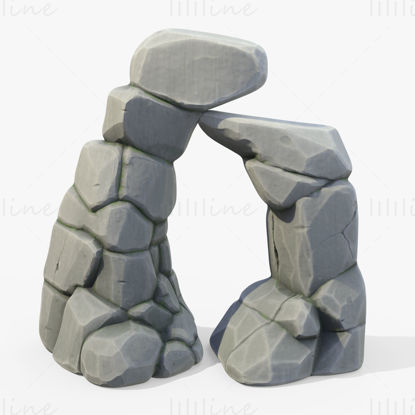 Modelo 3D de portão de pedra de penhasco de rocha estilizado