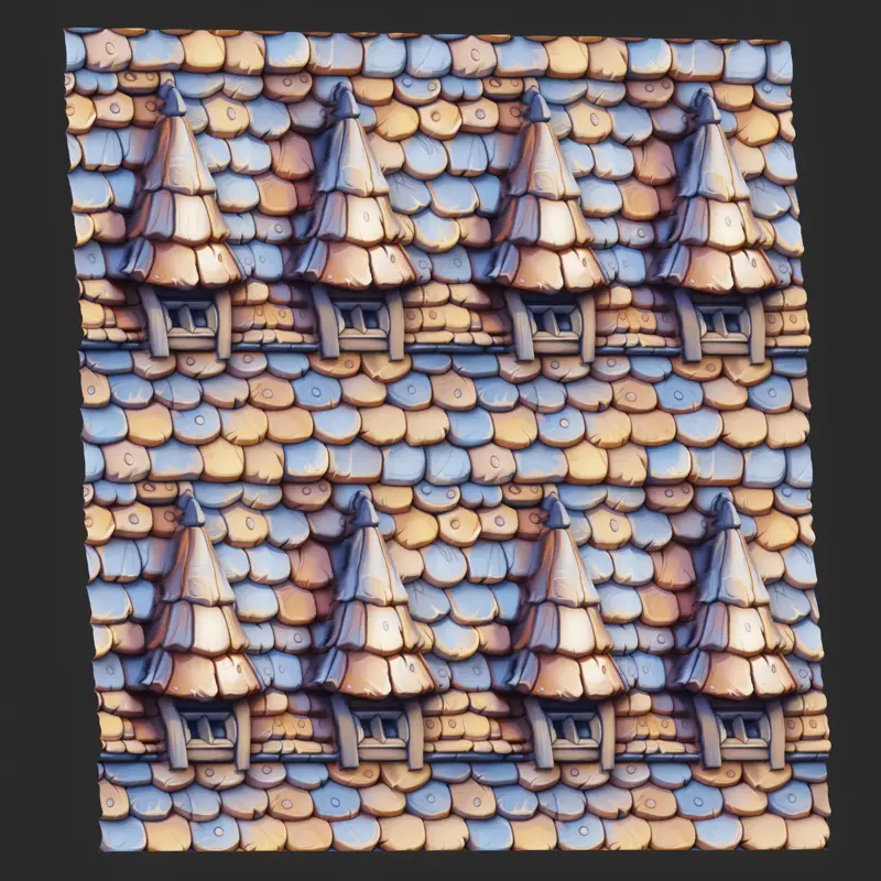 Stylized Roof with Window Seamless Texture