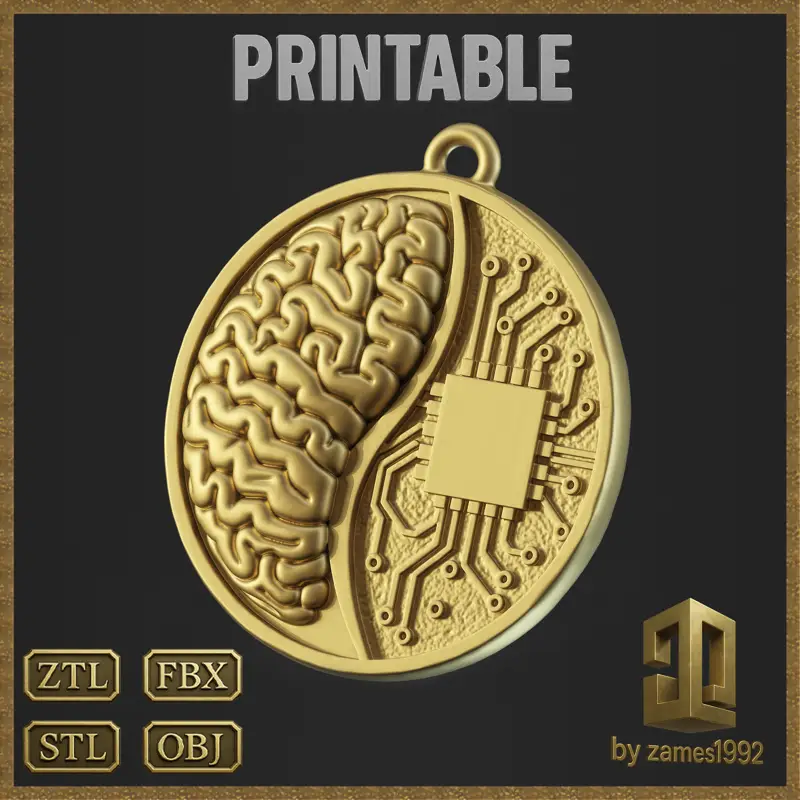 Gestileerd Tech Brain Network Pendant 3D-printmodel