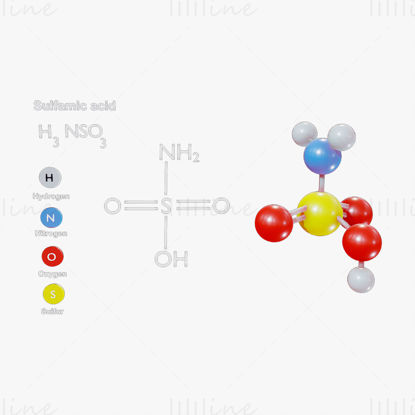 Modèle 3D de structure moléculaire de l'acide sulfamique