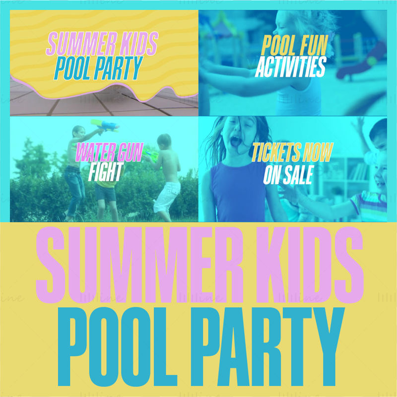 Summer Kids Pool Party Instagram Post AE-promotiesjabloon