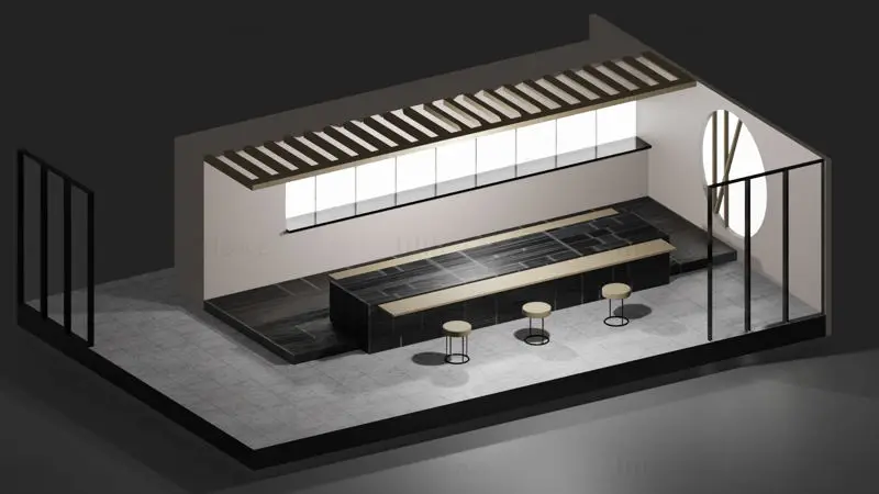 Interior de restaurante de sushi Modelo 3D de bajo polígono