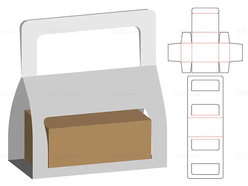 Takeaway box with handle dieline vector