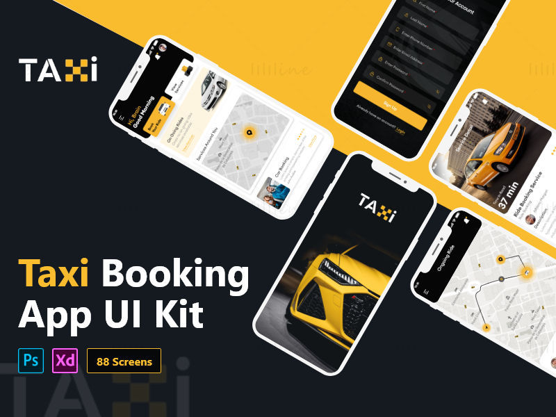 Application Taxi - Kit d'interface utilisateur mobile Adobe XD
