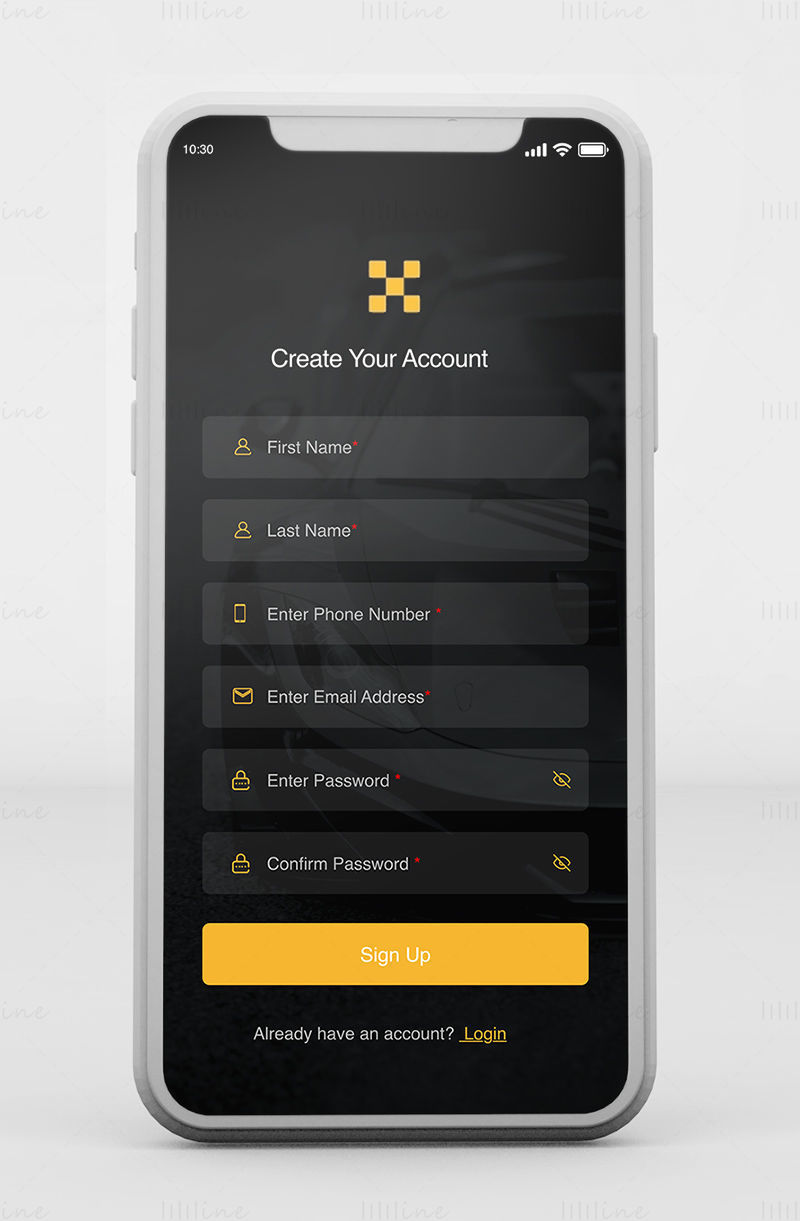 Aplicativo de táxi - Kit de interface do usuário móvel do Adobe XD