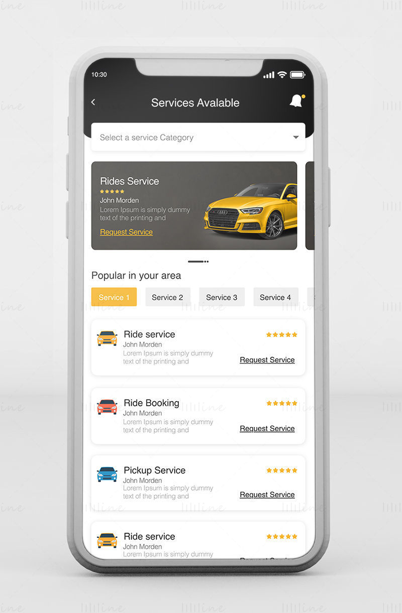 Aplicación Taxi: kit de interfaz de usuario móvil de Adobe XD