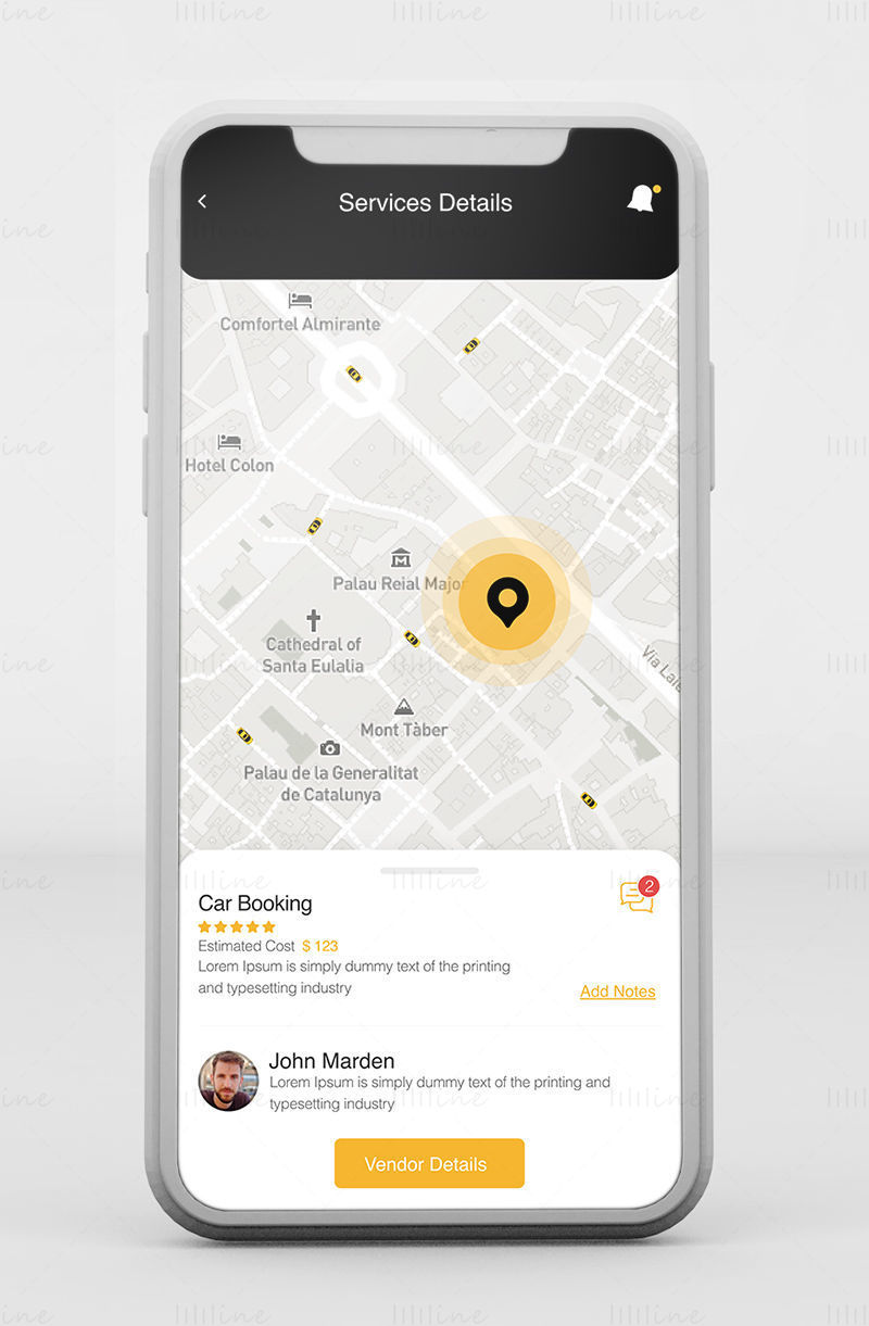 Application Taxi - Kit d'interface utilisateur mobile Adobe XD