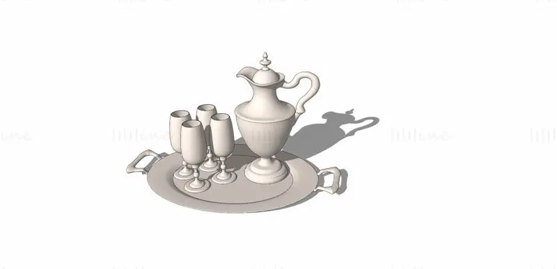 Modello 3d di sketch del set da tè