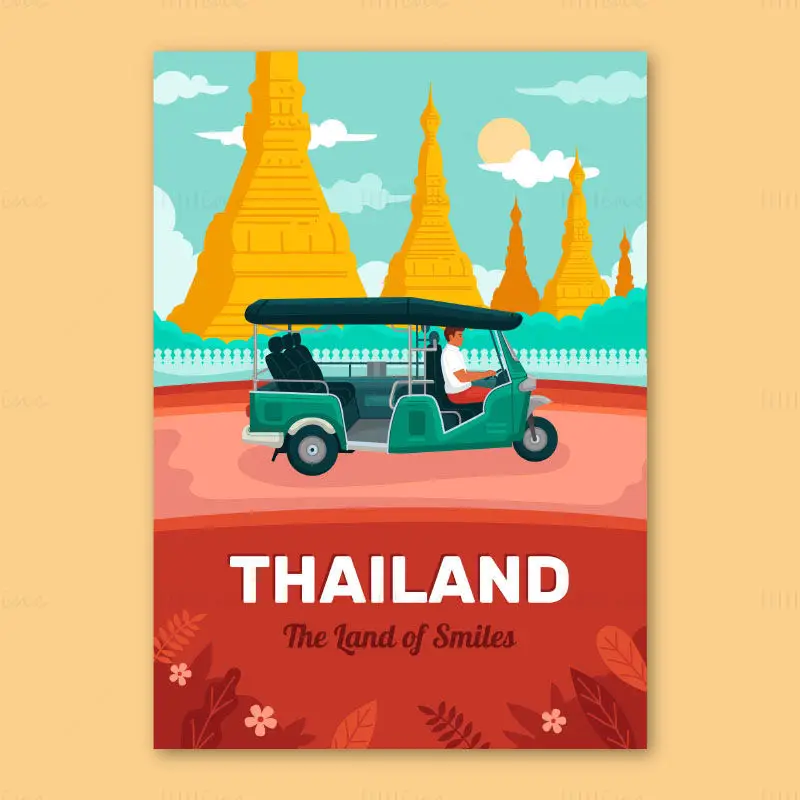 Ilustración vectorial de un tuk-tuk tailandés