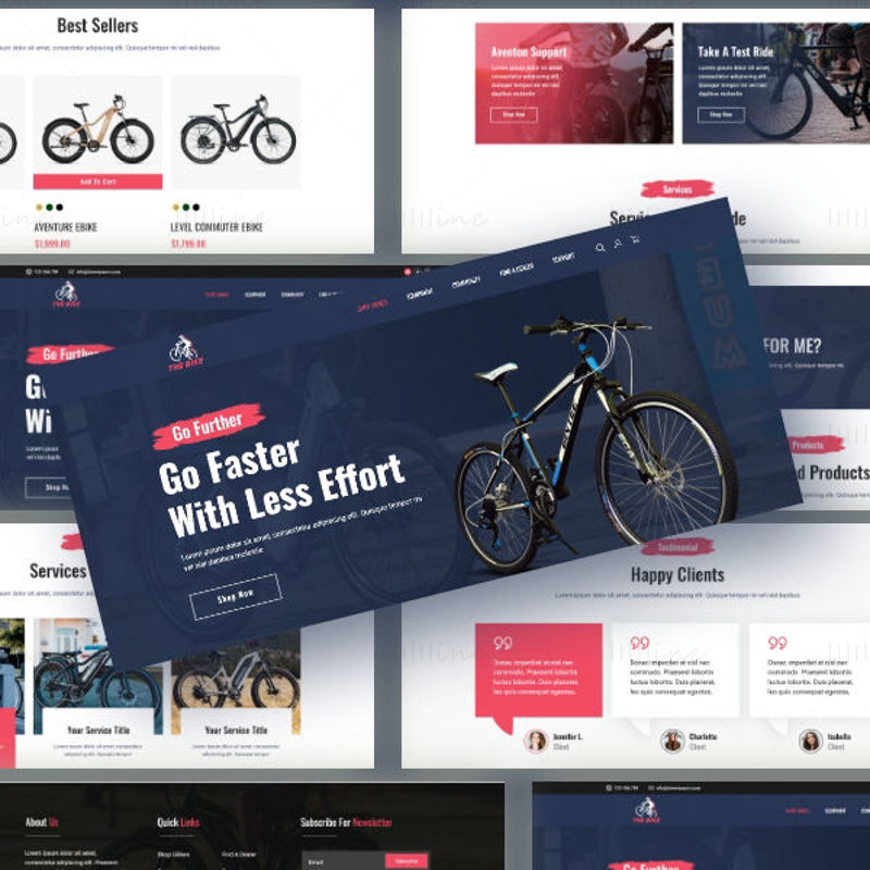 A Bike Company webhelyének felhasználói felületének nyitóoldalsablonja Adobe XD-ben készült