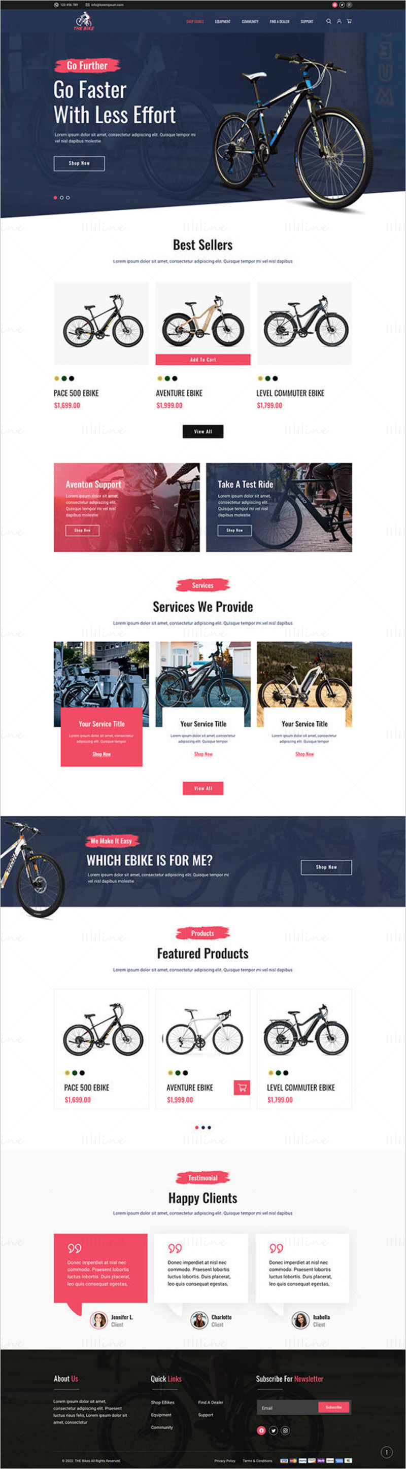 Modèle de page de destination de l'interface utilisateur du site Web de The Bike Company conçu dans Adobe XD
