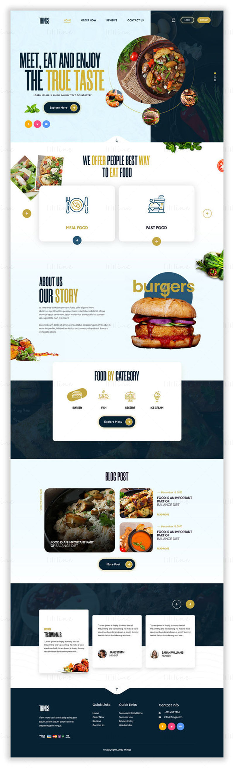 Things食物食品公司餐厅网站着陆页外卖送餐模板 - UI Adobe Photoshop