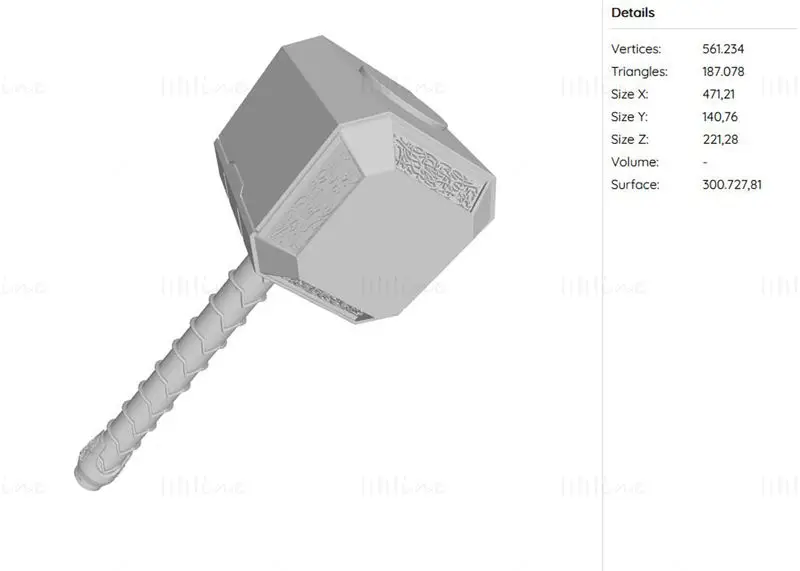 Thors Hammer Mjolnir 3D-Druckmodell STL