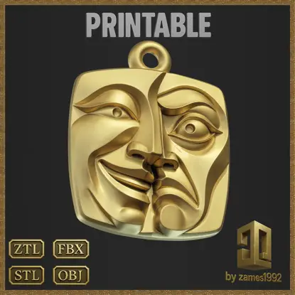Tragedy Mask Pendant Jewelry Design 3D Print Model