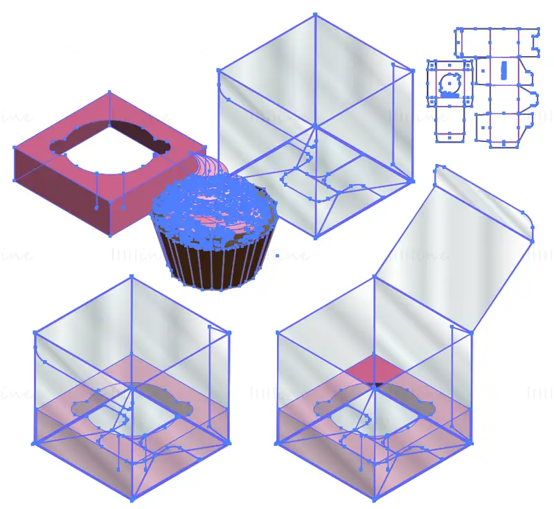 Transparent Cupcake Box Dieline Vector