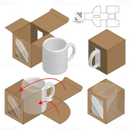 Transparent mug packaging box dieline vector