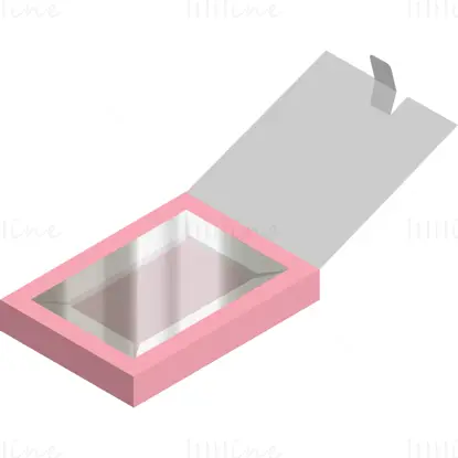 Transparent plastic clamshell packaging box with product support dieline vector