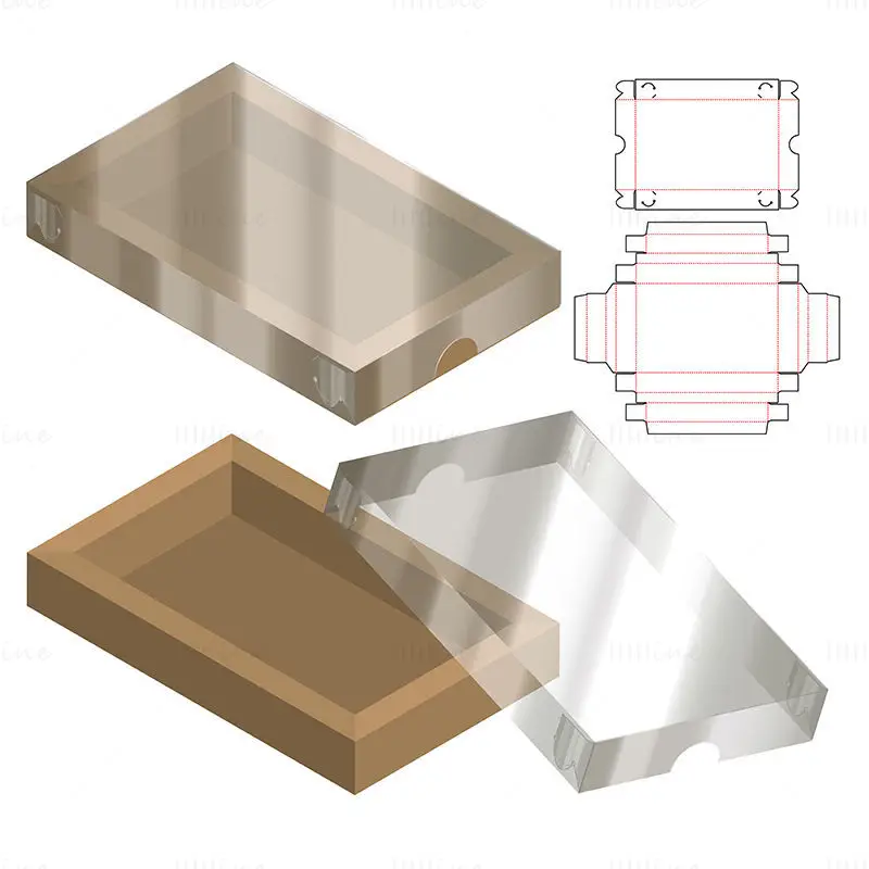 Transparent plastic cover packaging box dieline vector